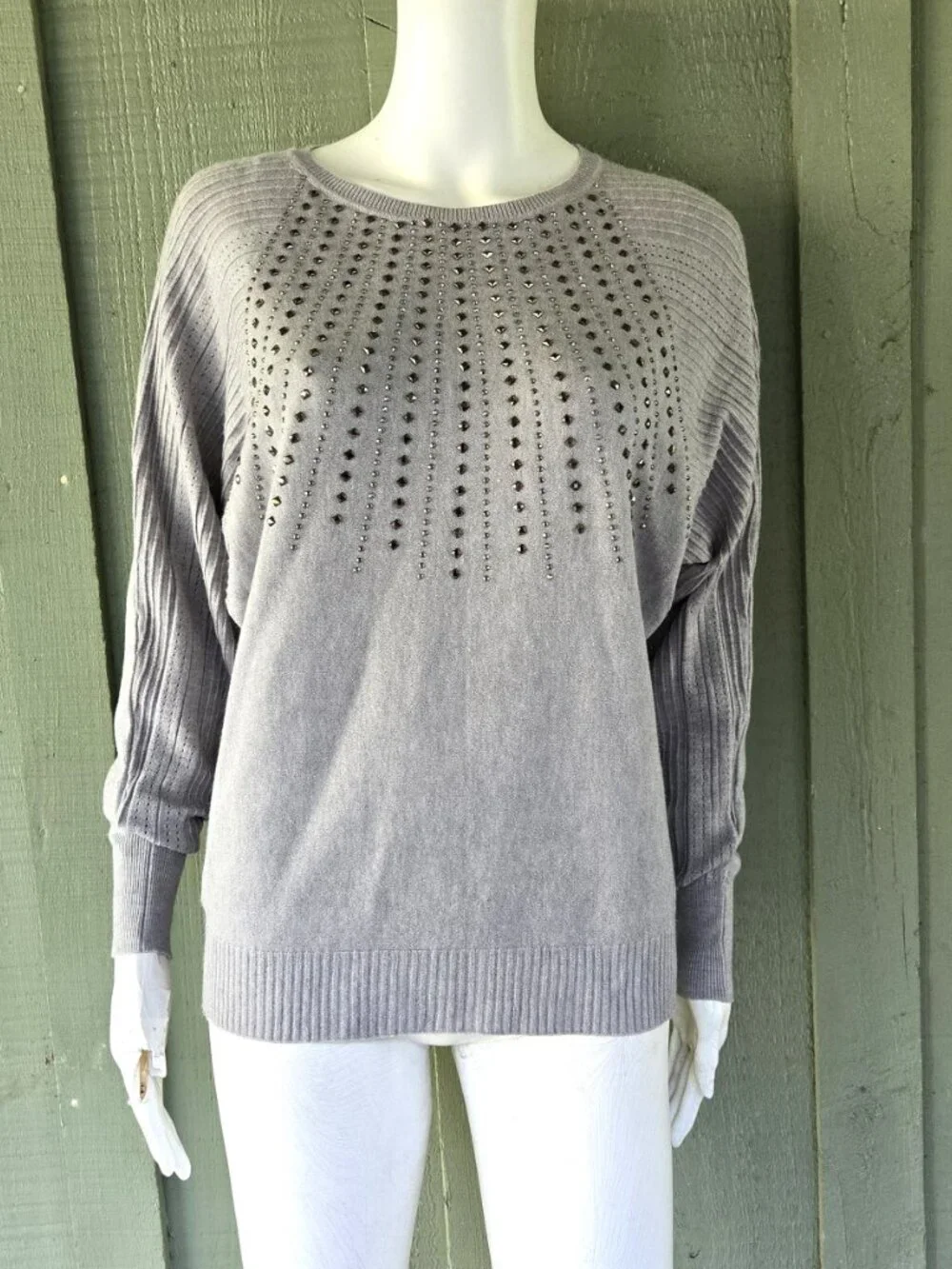 NWT LIV Milano Gray Studded Knit Sweater XS